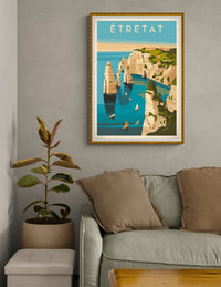 Affiche Étretat falaises blanches et voiliers