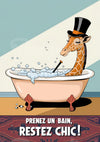 Affiche Girafe à la Baignoire Rétro Humour