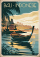 Affiche Bali Indonésie pirogue temple tropical