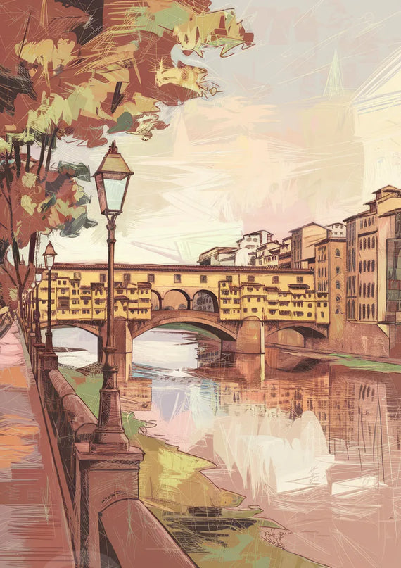 Affiche promenade Arno rétro Florence