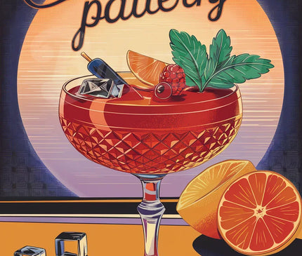 Affiche vintage cocktail servi en verre en cristal