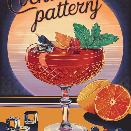 Affiche vintage cocktail servi en verre en cristal