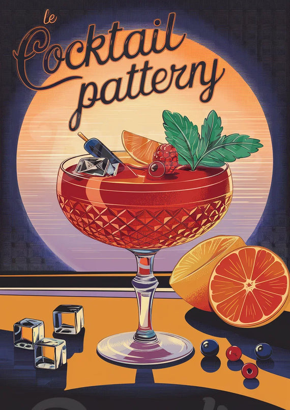 Affiche vintage cocktail servi en verre en cristal
