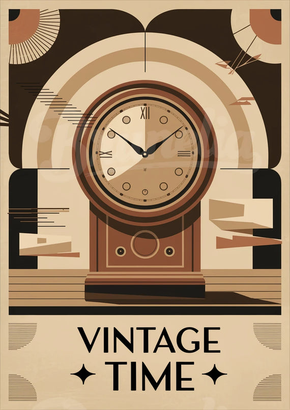 Affiche horloge sur pied rétro