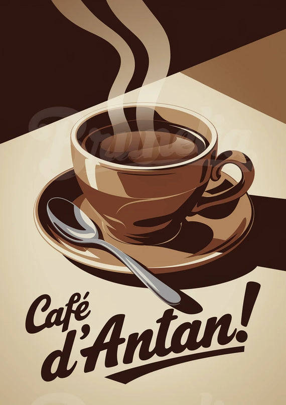 Affiche vintage café et cuillère en argent
