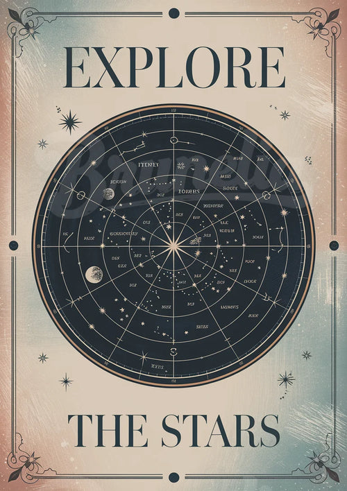 Affiche Carte Céleste Vintage – Constellations & Étoiles