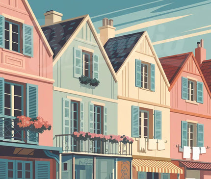 Affiche maisons colorées vintage copie