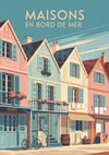 Affiche maisons colorées côtières français rétro