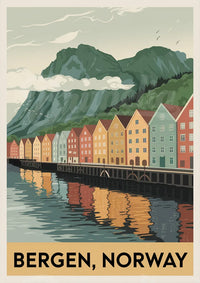 Affiche Bergen fjord aux maisons colorées de Norvège