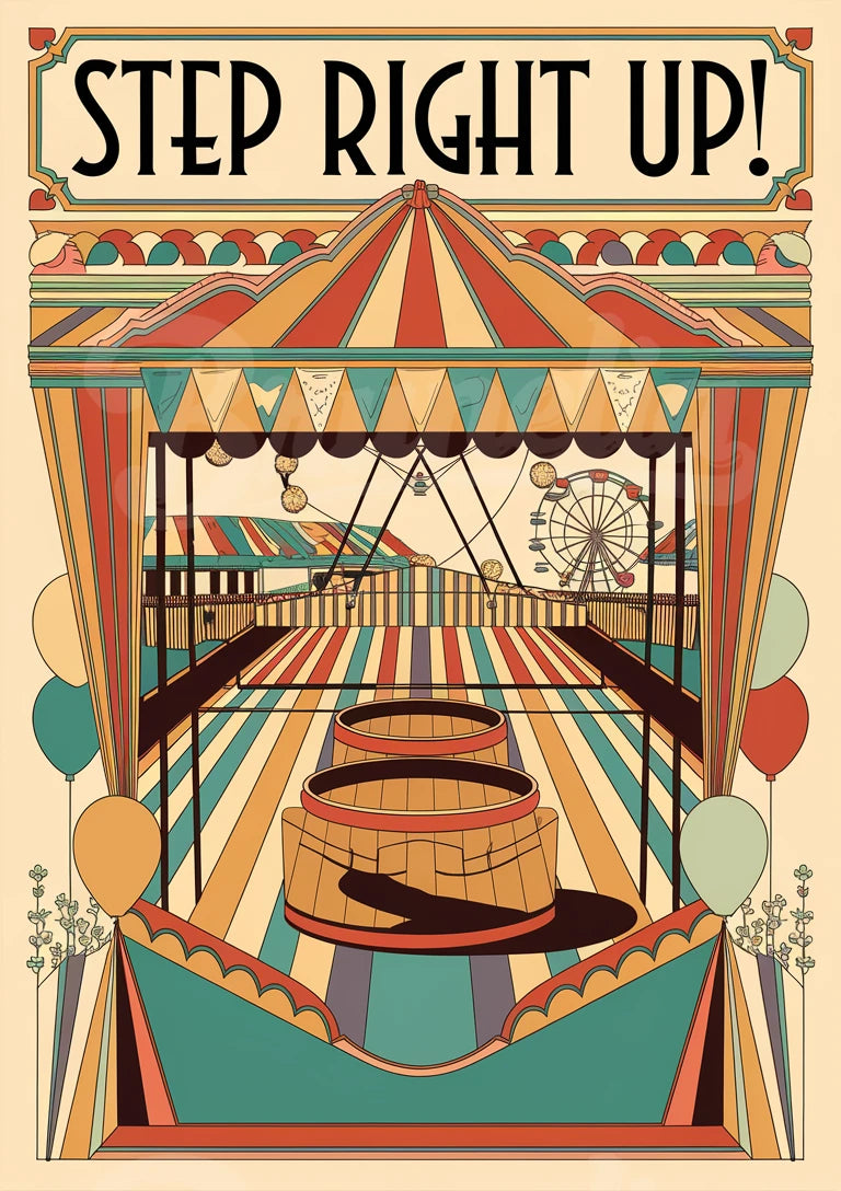 Affiche Trapézistes chapiteau rayé vintage Cirque