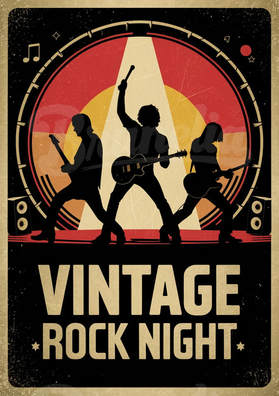 Affiche vintage groupe de rock silhouetté