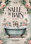 Affiche Rétro baignoire sur pieds et roses Salle de bain