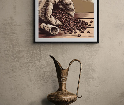 Affiche vintage café en grain et sac de jute