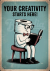 Affiche créativité personnage papier toilette lecture vintage