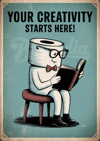 Affiche créativité personnage papier toilette lecture vintage