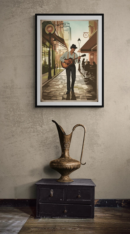 Affiche vintage musicien de rue