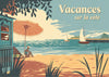 Affiche Vacances sur la côte parasol cabane voiliers