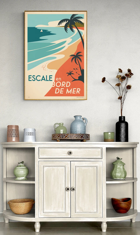 Affiche vintage escale en bord de mer