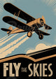 Affiche aviation biplan Art déco Fly the Skies