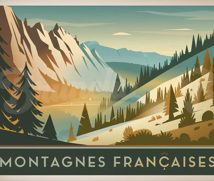 affiche sérénité en montagne rétro