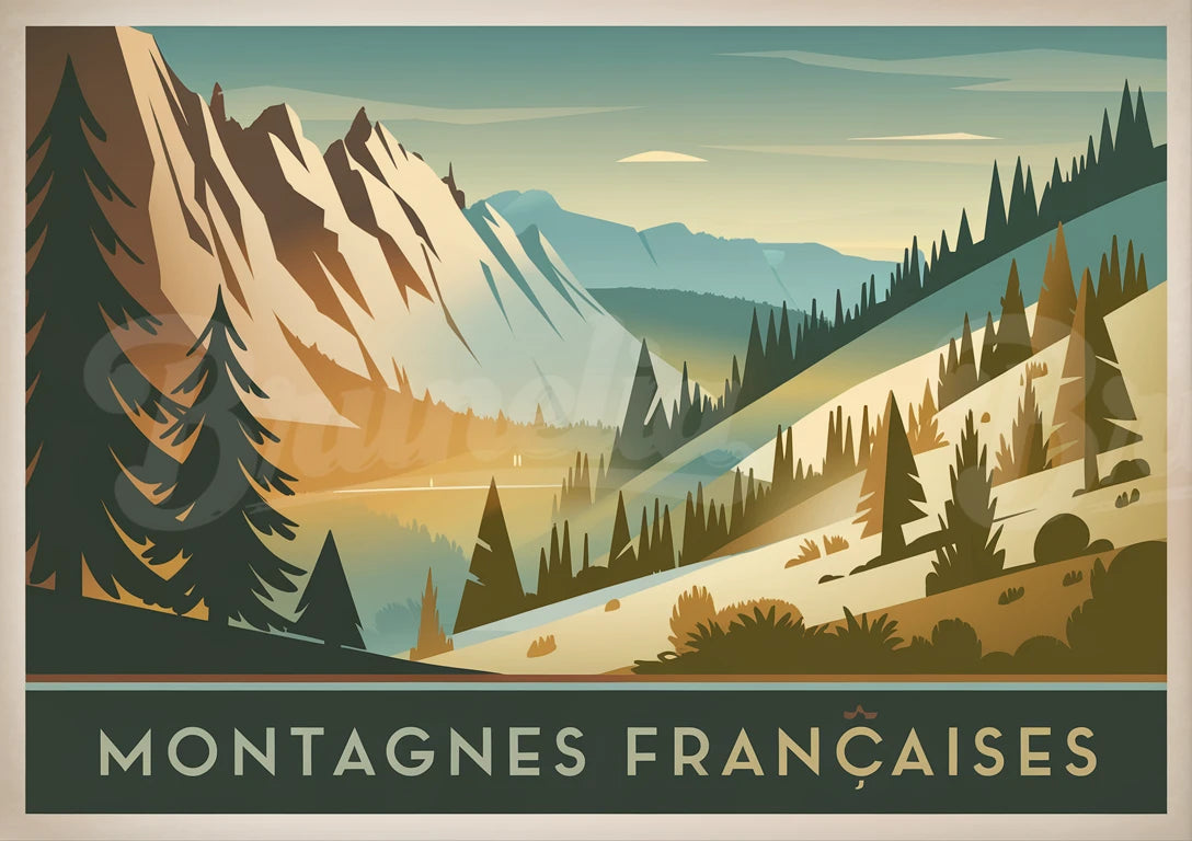affiche sérénité en montagne rétro