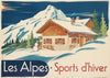 Affiche Les Alpes hiver chalet montagne enneigé rétro