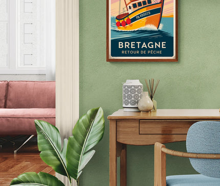 Affiche vintage bateau de pêche