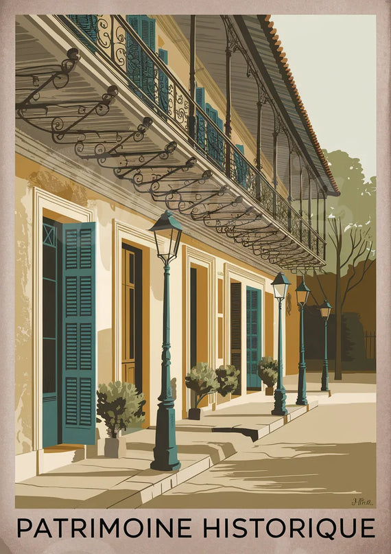 Affiche architecture coloniale vintage