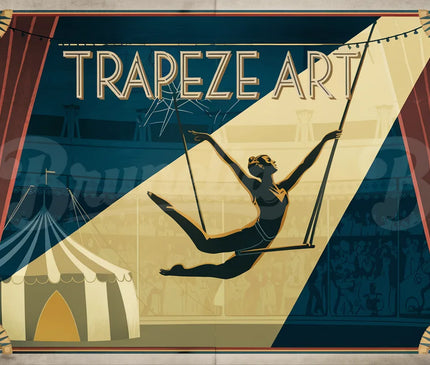 Affiche vintage trapéziste en plein vol
