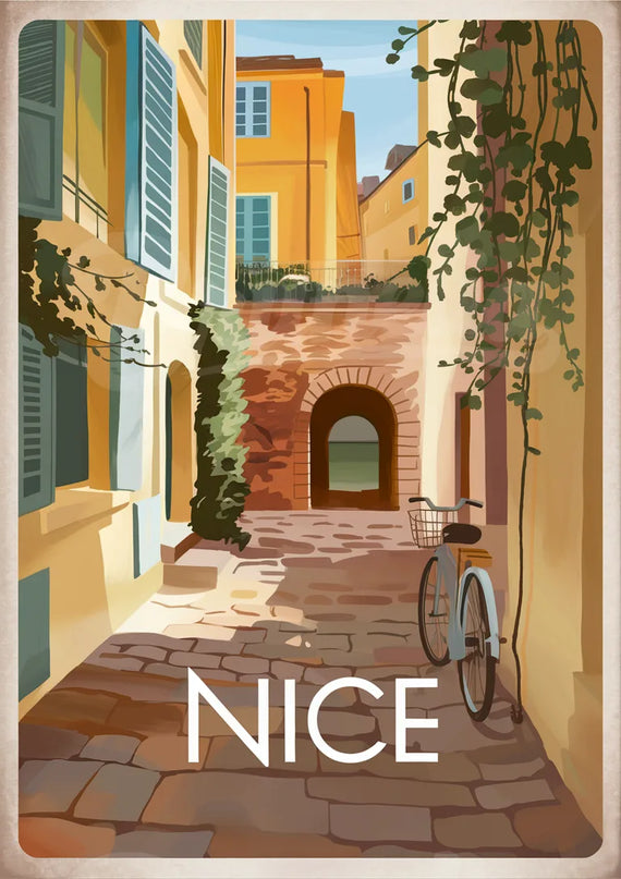 Affiche vintage ruelles pavées Nice