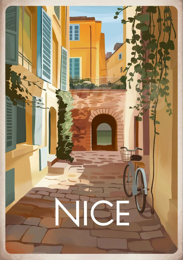 Affiche vintage ruelles pavées Nice