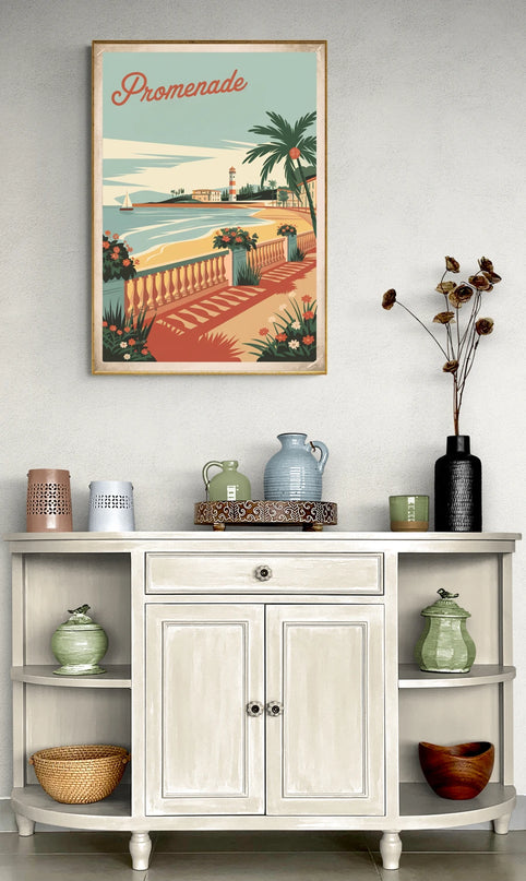 Affiche promenade littorale vintage