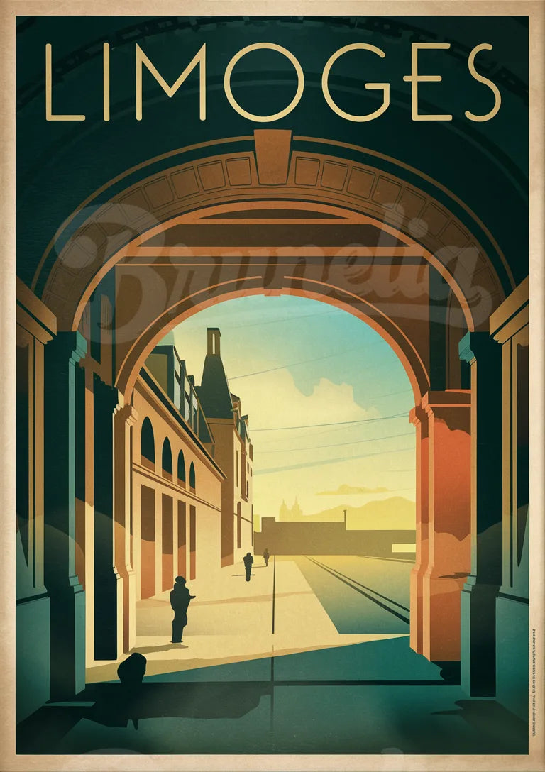 Affiche Limoges architecture et chemin de fer Art déco