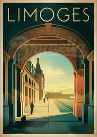 Affiche Limoges architecture et chemin de fer Art déco