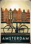 Affiche Amsterdam canal et bicyclette style rétro
