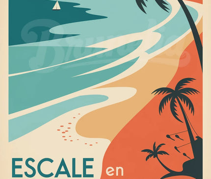 Affiche vintage escale en bord de mer