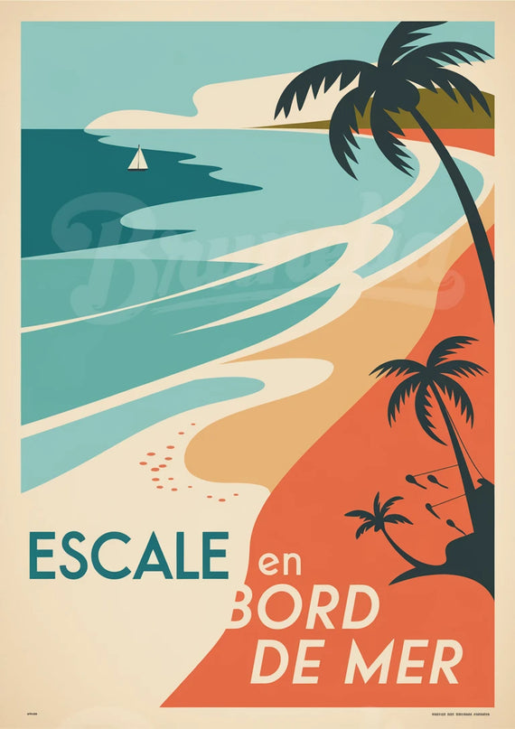 Affiche vintage escale en bord de mer