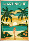 Affiche Martinique femme plage tropicale Art Déco