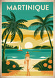 Affiche Martinique femme plage tropicale Art Déco