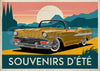 Affiche rétro Chevrolet cabriolet dorée coucher soleil