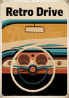 Affiche retro route et tableau de bord automobile