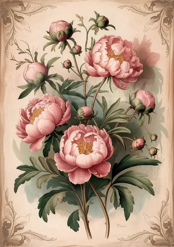 Affiche vintage pivoine