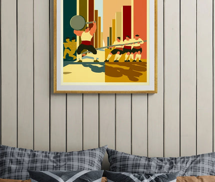 Affiche vintage force basque (levée de pierre, tir à la corde)