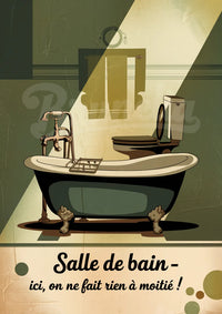 Affiche rétro baignoire avec robinetterie des années 1930