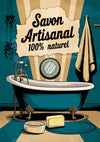 Affiche savon artisanal naturel style rétro salle de bain