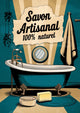 Affiche savon artisanal naturel style rétro salle de bain