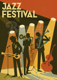 Illustration rétro – Musiciens de jazz sur scène colorée