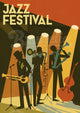 Illustration rétro – Musiciens de jazz sur scène colorée
