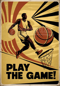 Affiche basketball rétro joueur en action années 1930