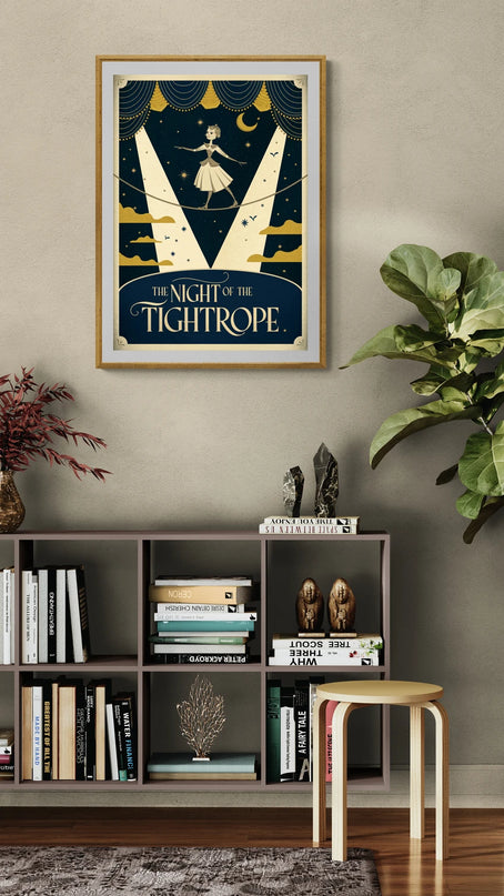 Affiche vintage funambule sur fil tendu